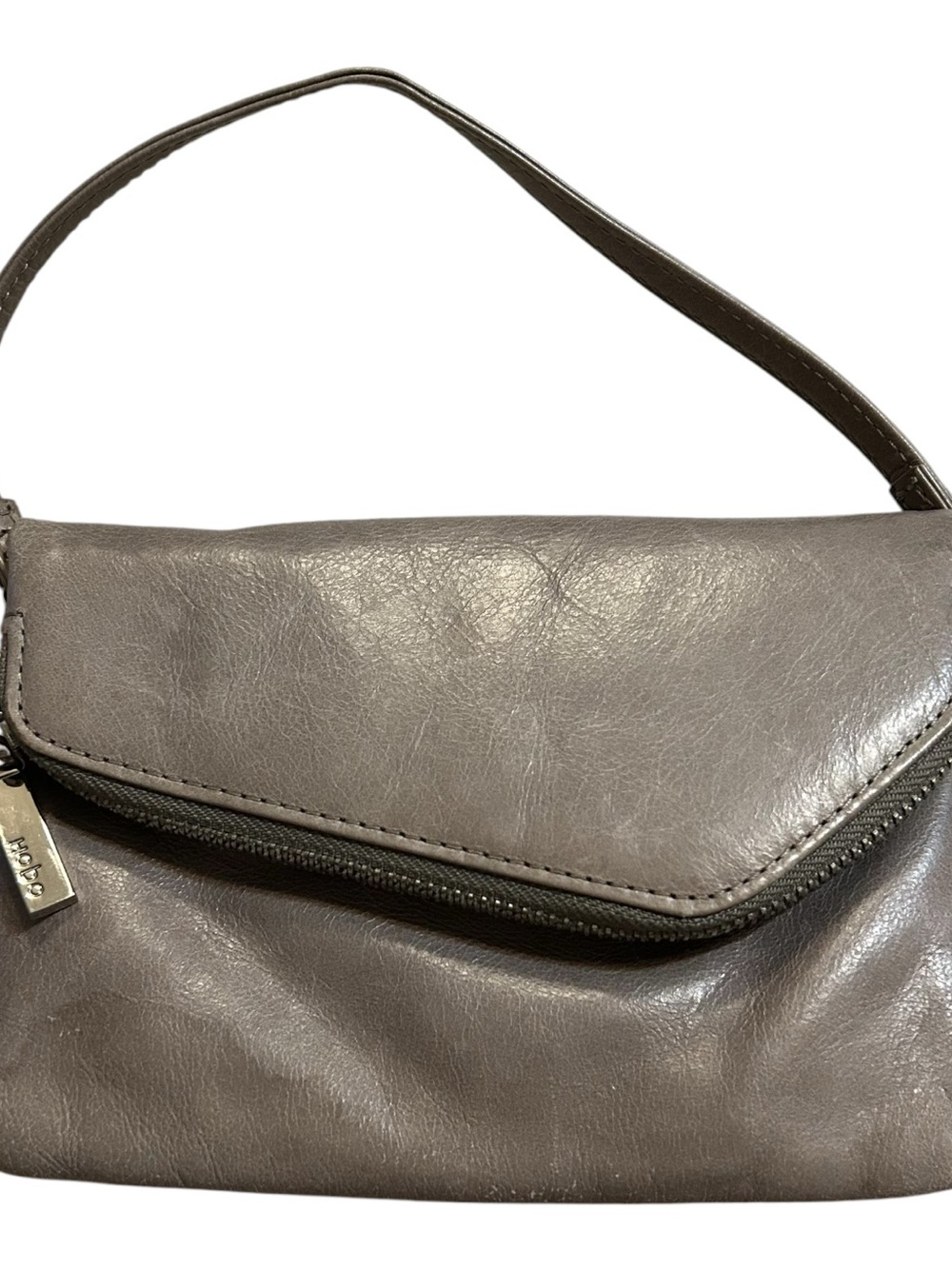Hobo The Original Daria Leather Wristlet Clutch Gray Taupe Floral Lining